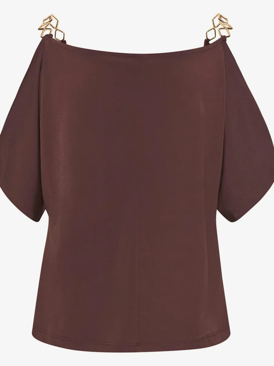 T-shirt à manches courtes avec chaînes dorées et décolleté drapé