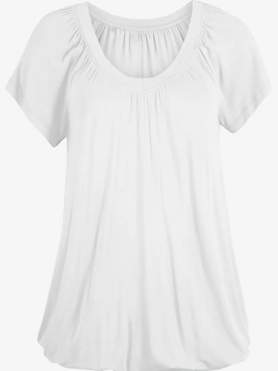 T-shirt à manches courtes avec col V froncé et coupe ample