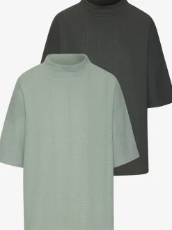 T-shirt à manches courtes avec col montant en crêpe structurée