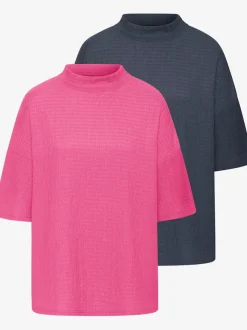 T-shirt à manches courtes avec col montant en crêpe structurée