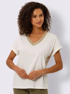 T-shirt à manches courtes avec col en V doré