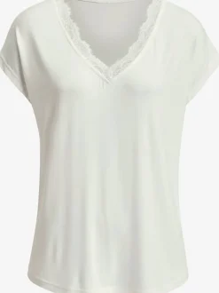 T-shirt à manches courtes avec dentelle délicate à l'encolure en v