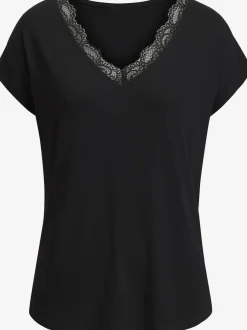 T-shirt à manches courtes avec dentelle délicate à l'encolure en v