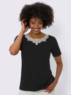 T-shirt à manches courtes avec dentelle crochetée au col