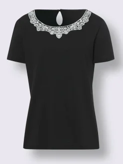 T-shirt à manches courtes avec dentelle crochetée au col