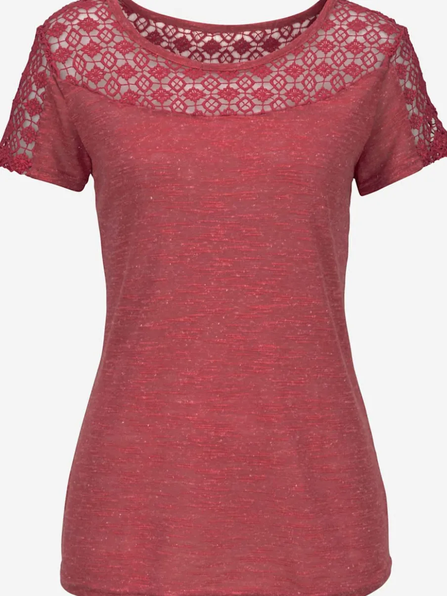 T-shirt à manches courtes avec dentelle crochetée encolure et manches