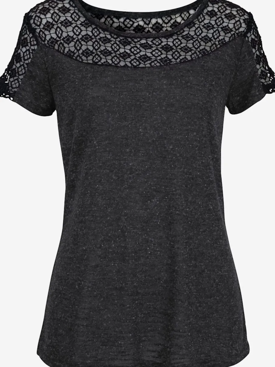 T-shirt à manches courtes avec dentelle crochetée encolure et manches