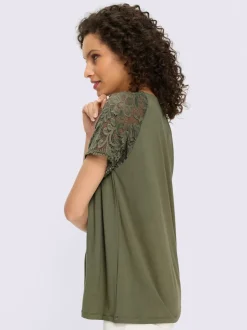 T-shirt à manches courtes avec dentelle et fronces à l'encolure