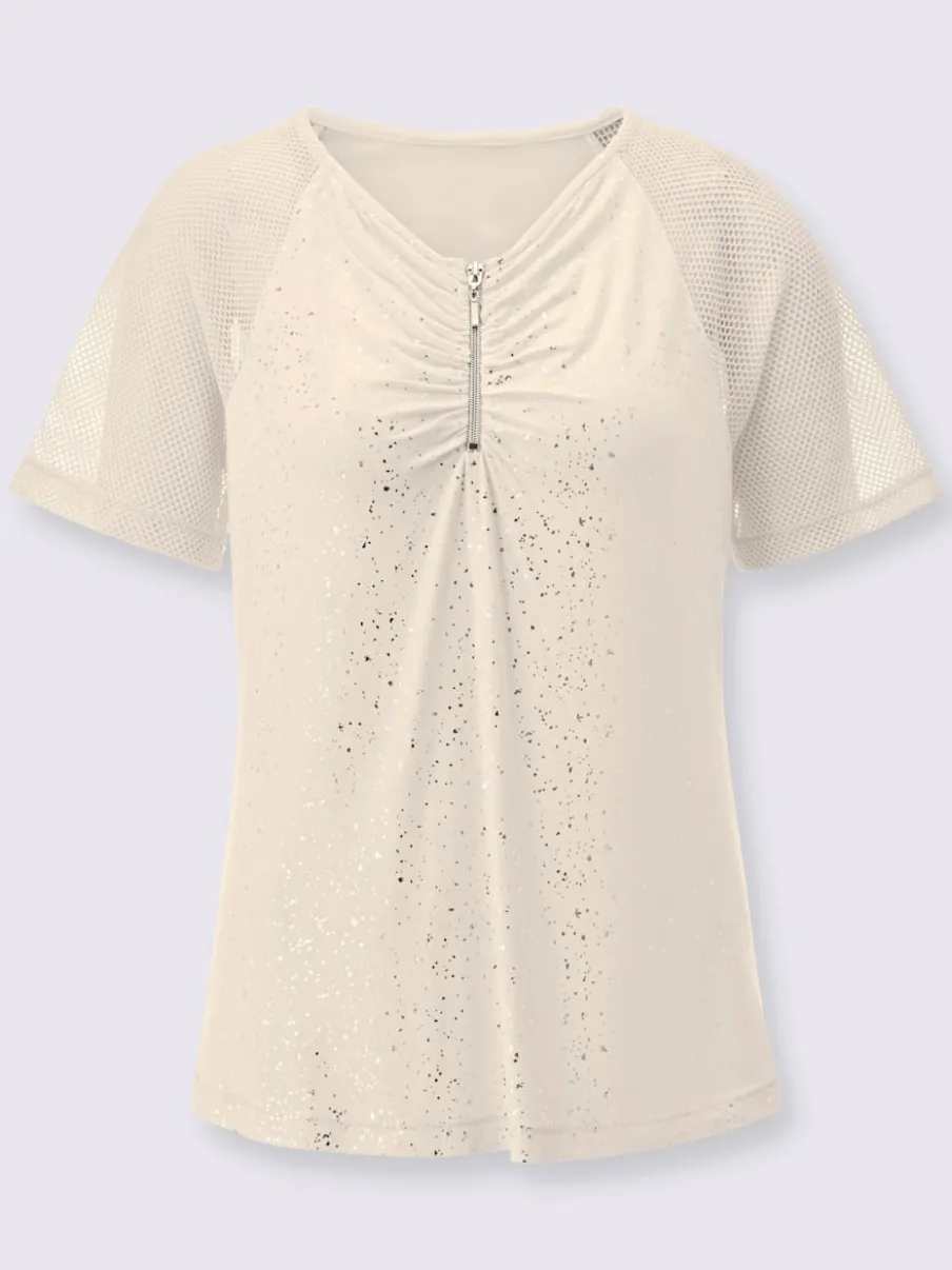 T-shirt à manches courtes avec dentelle et imprimé résille