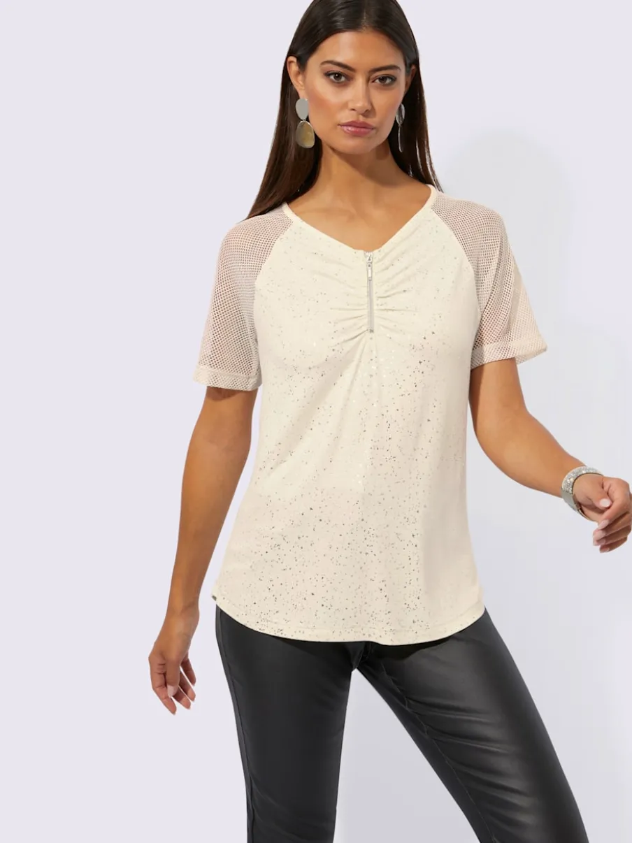 T-shirt à manches courtes avec dentelle et imprimé résille