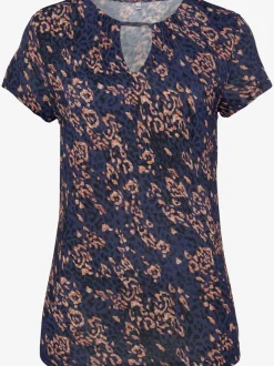 T-shirt à manches courtes avec découpe à l'encolure et motif floral