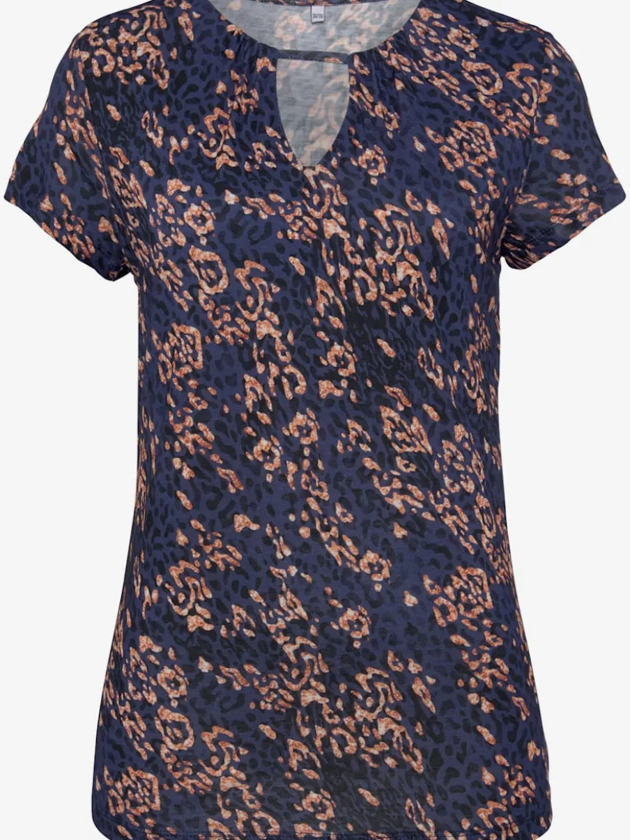 T-shirt à manches courtes avec découpe à l'encolure et motif floral