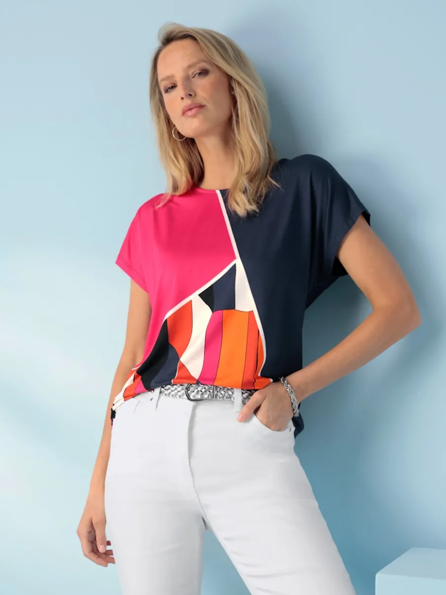 T-shirt à manches courtes avec encolure ronde et motifs géométriques