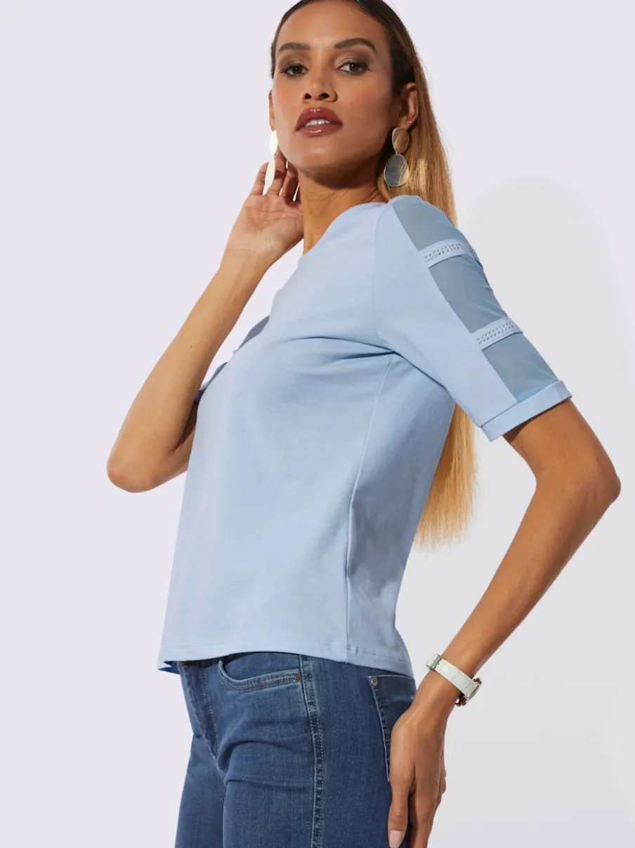 T-shirt à manches courtes avec empiècements en maille transparente