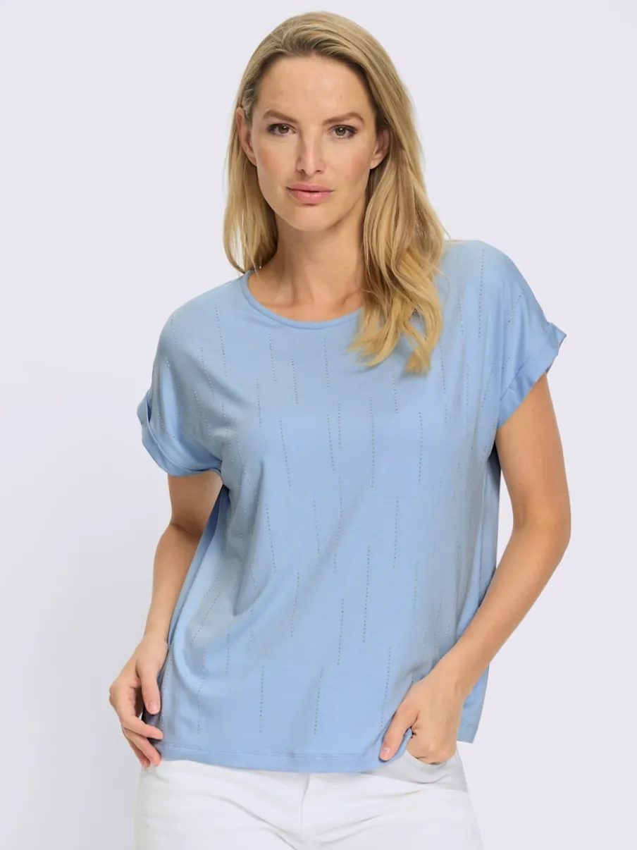 T-shirt à manches courtes avec encolure ronde et détails brillants