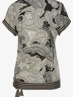 T-shirt à manches courtes avec encolure en v et empiècements rayés
