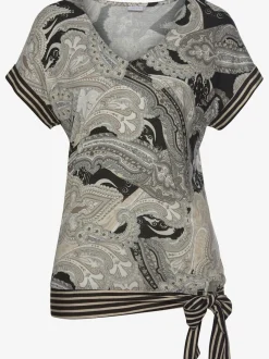 T-shirt à manches courtes avec encolure en v et empiècements rayés