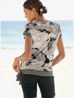 T-shirt à manches courtes avec encolure en v et empiècements rayés