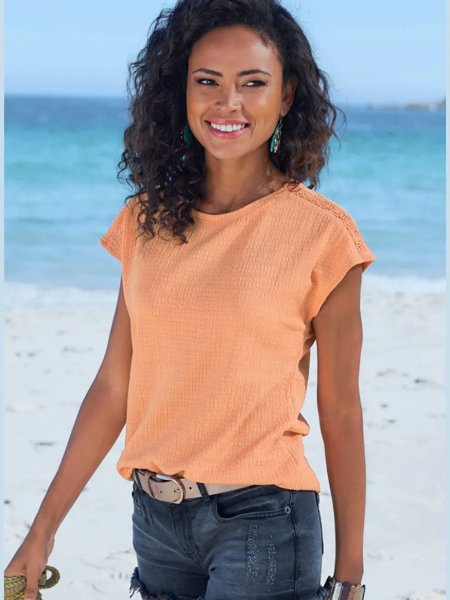 T-shirt à manches courtes avec empiècement crochet aux épaules