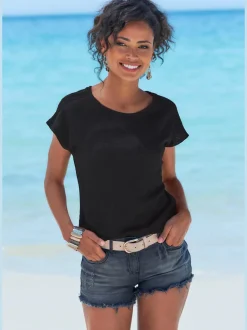 T-shirt à manches courtes avec empiècement crochet aux épaules