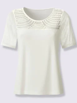 T-shirt à manches courtes avec empiècements en maille et rubans décoratifs