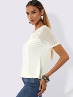 T-shirt à manches courtes avec empiècements en maille et rubans décoratifs