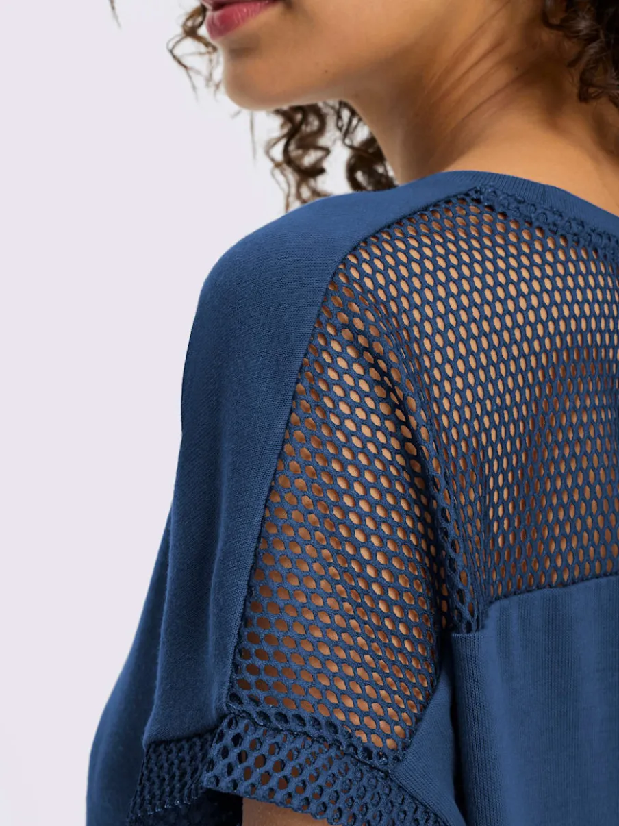T-shirt à manches courtes avec empiècements en résille et motif floral