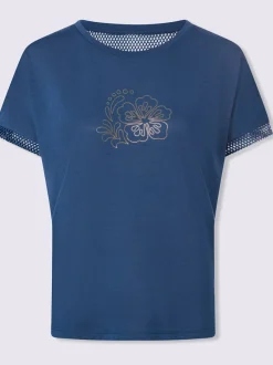 T-shirt à manches courtes avec empiècements en résille et motif floral