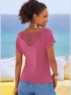 T-shirt à manches courtes avec empiècement crochet doux au dos