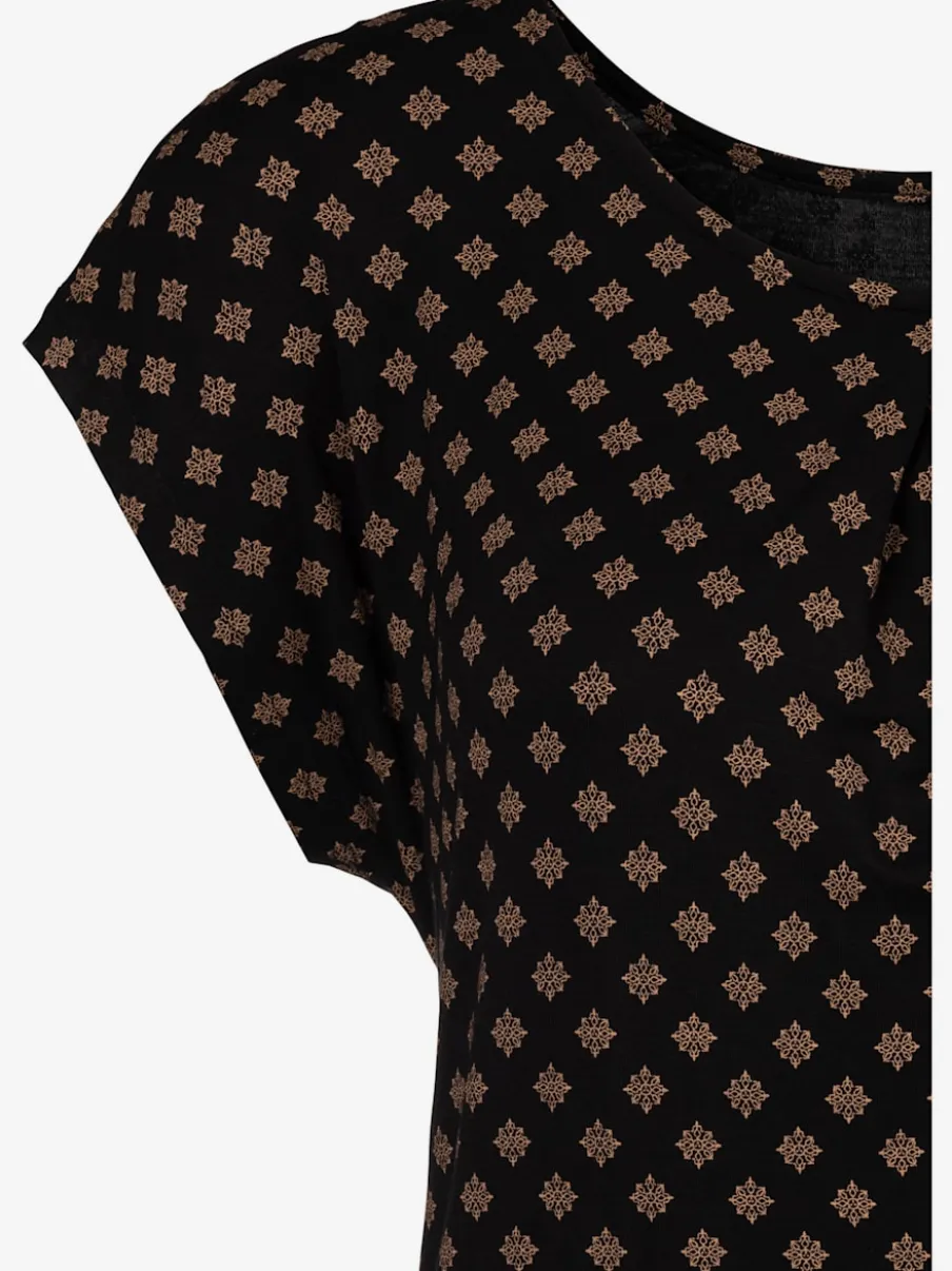 T-shirt à manches courtes avec empiècements plissés à l'encolure et motif géométrique