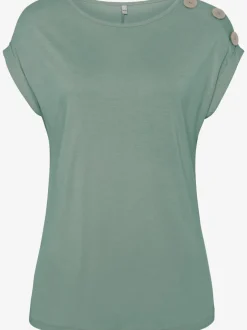 T-shirt à manches courtes avec encolure ronde et boutons décoratifs