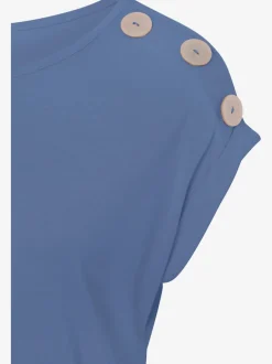 T-shirt à manches courtes avec encolure ronde et boutons décoratifs