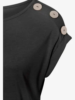 T-shirt à manches courtes avec encolure ronde et boutons décoratifs
