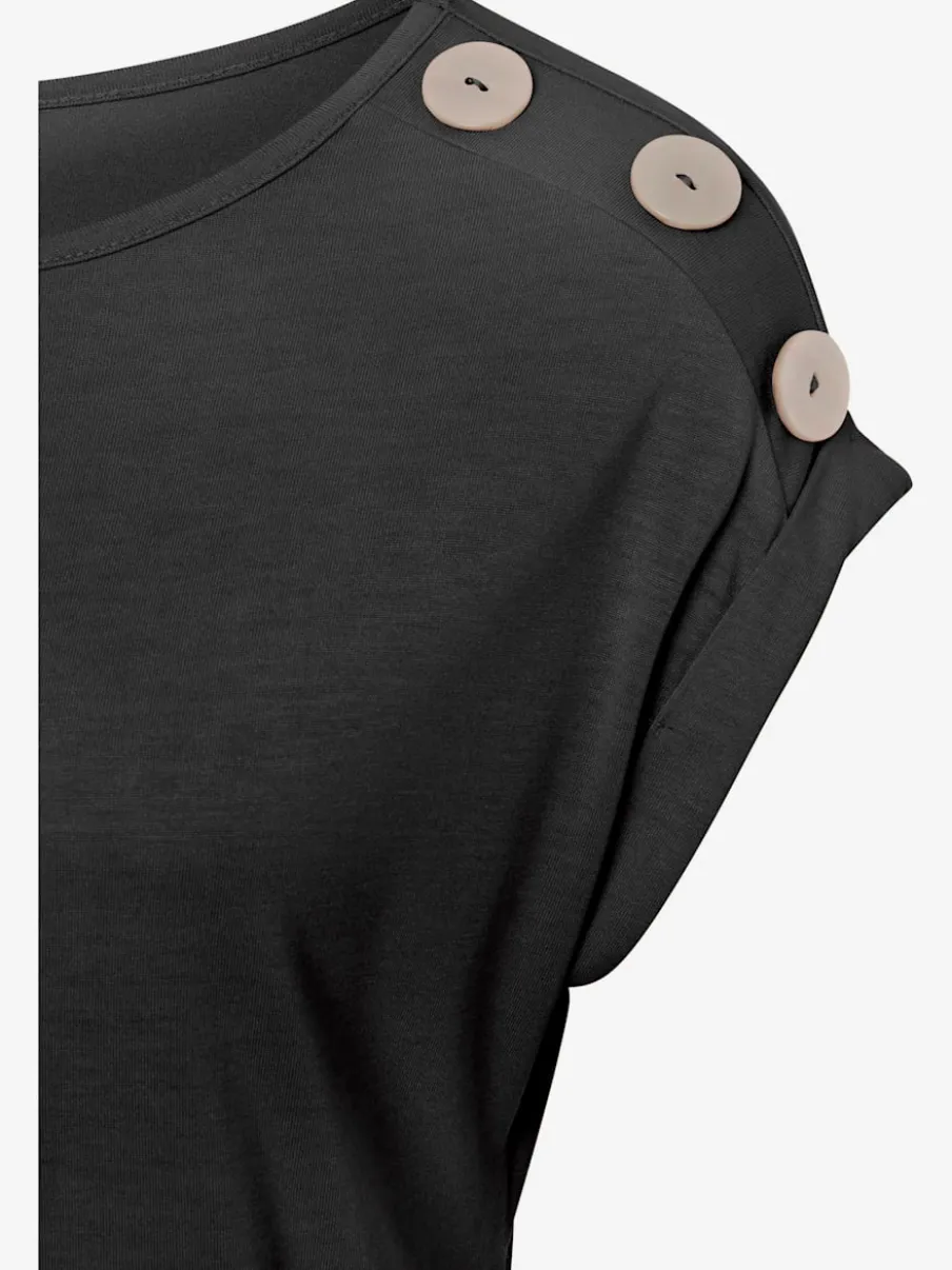 T-shirt à manches courtes avec encolure ronde et boutons décoratifs