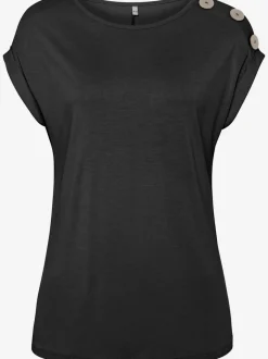 T-shirt à manches courtes avec encolure ronde et boutons décoratifs
