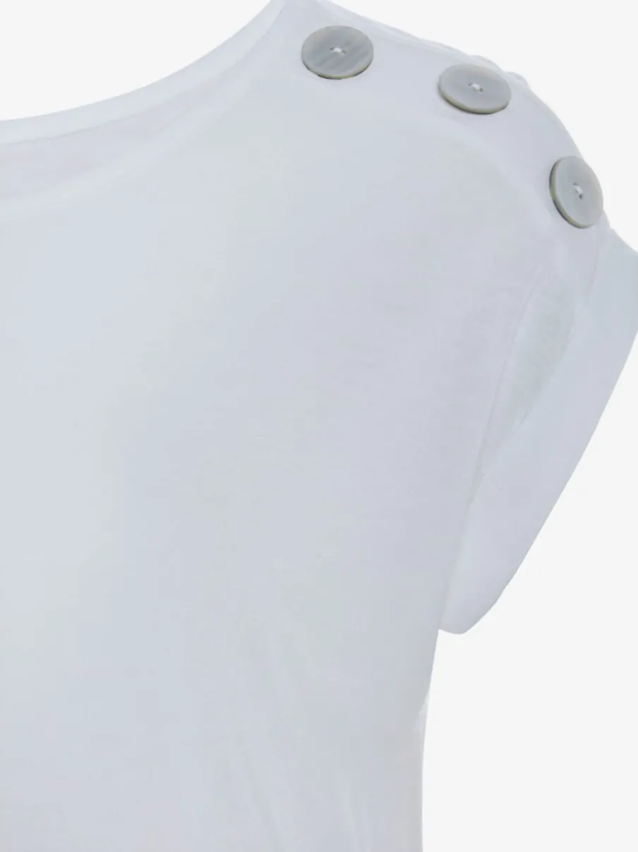 T-shirt à manches courtes avec encolure ronde et boutons décoratifs