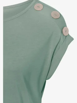 T-shirt à manches courtes avec encolure ronde et boutons décoratifs