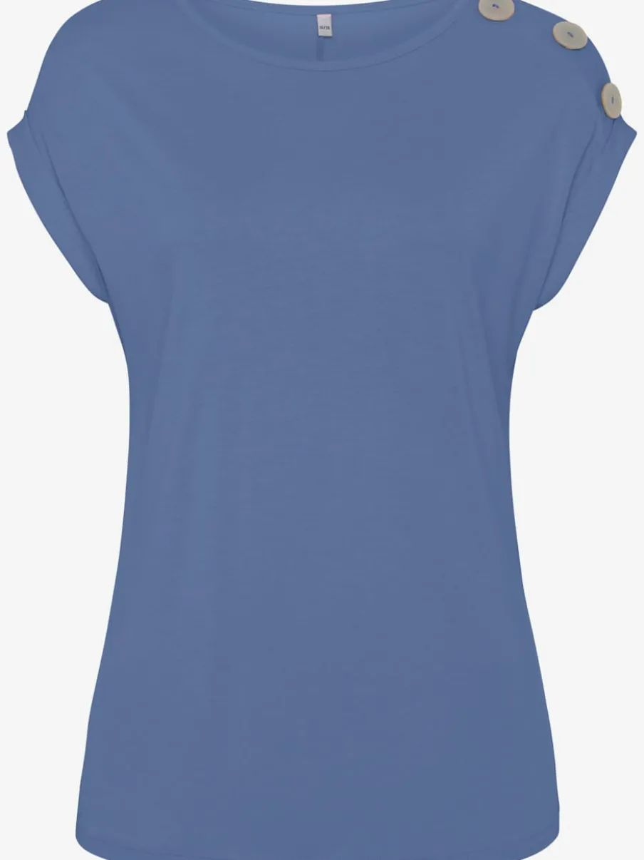 T-shirt à manches courtes avec encolure ronde et boutons décoratifs