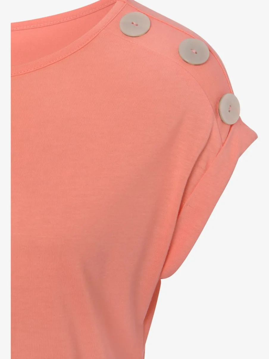 T-shirt à manches courtes avec encolure ronde et boutons décoratifs