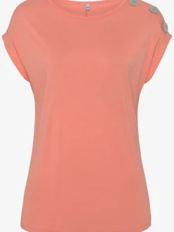 T-shirt à manches courtes avec encolure ronde et boutons décoratifs