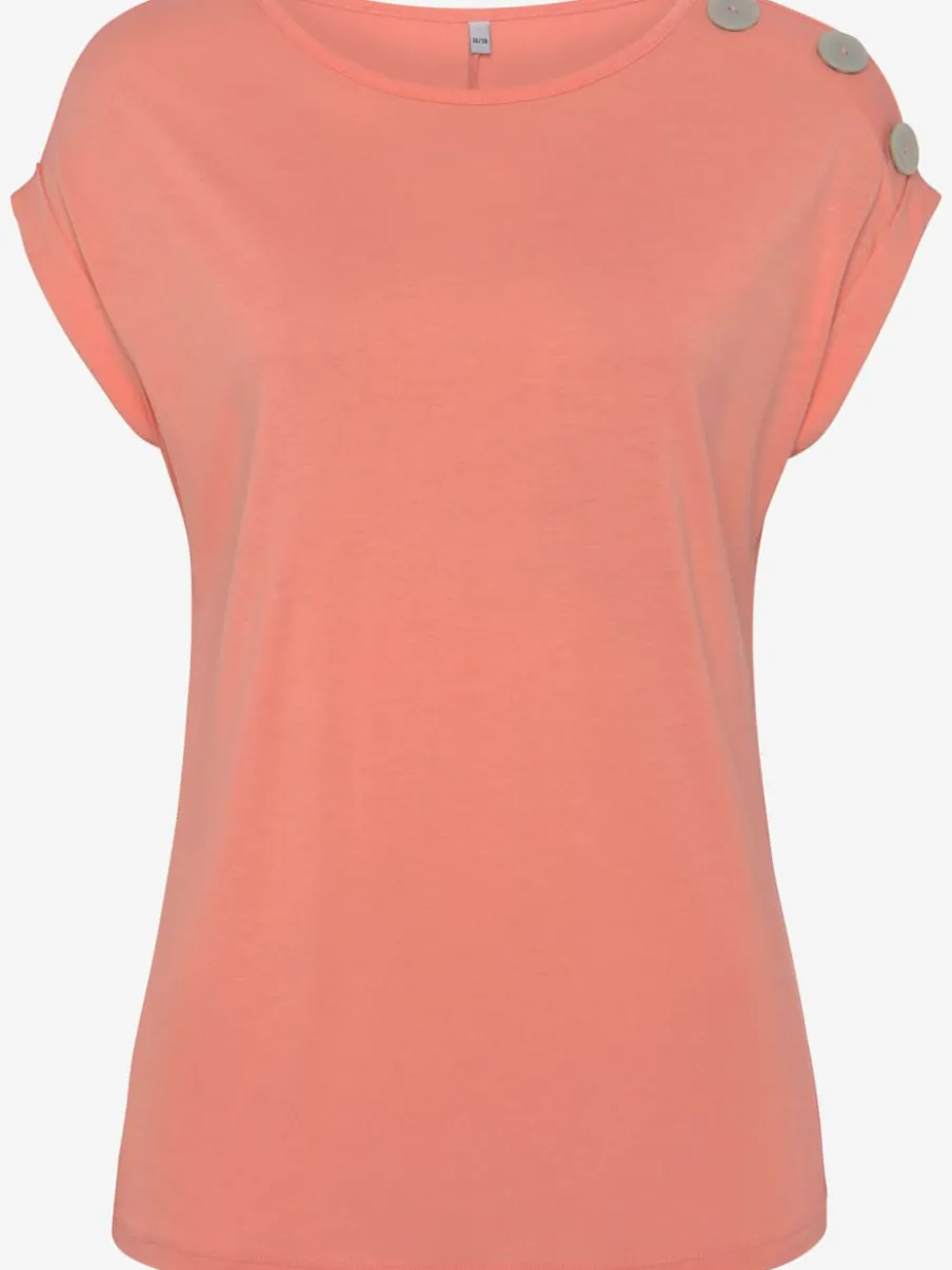 T-shirt à manches courtes avec encolure ronde et boutons décoratifs