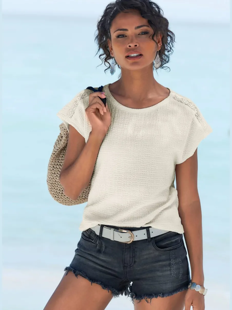 T-shirt à manches courtes avec empiècement crochet aux épaules