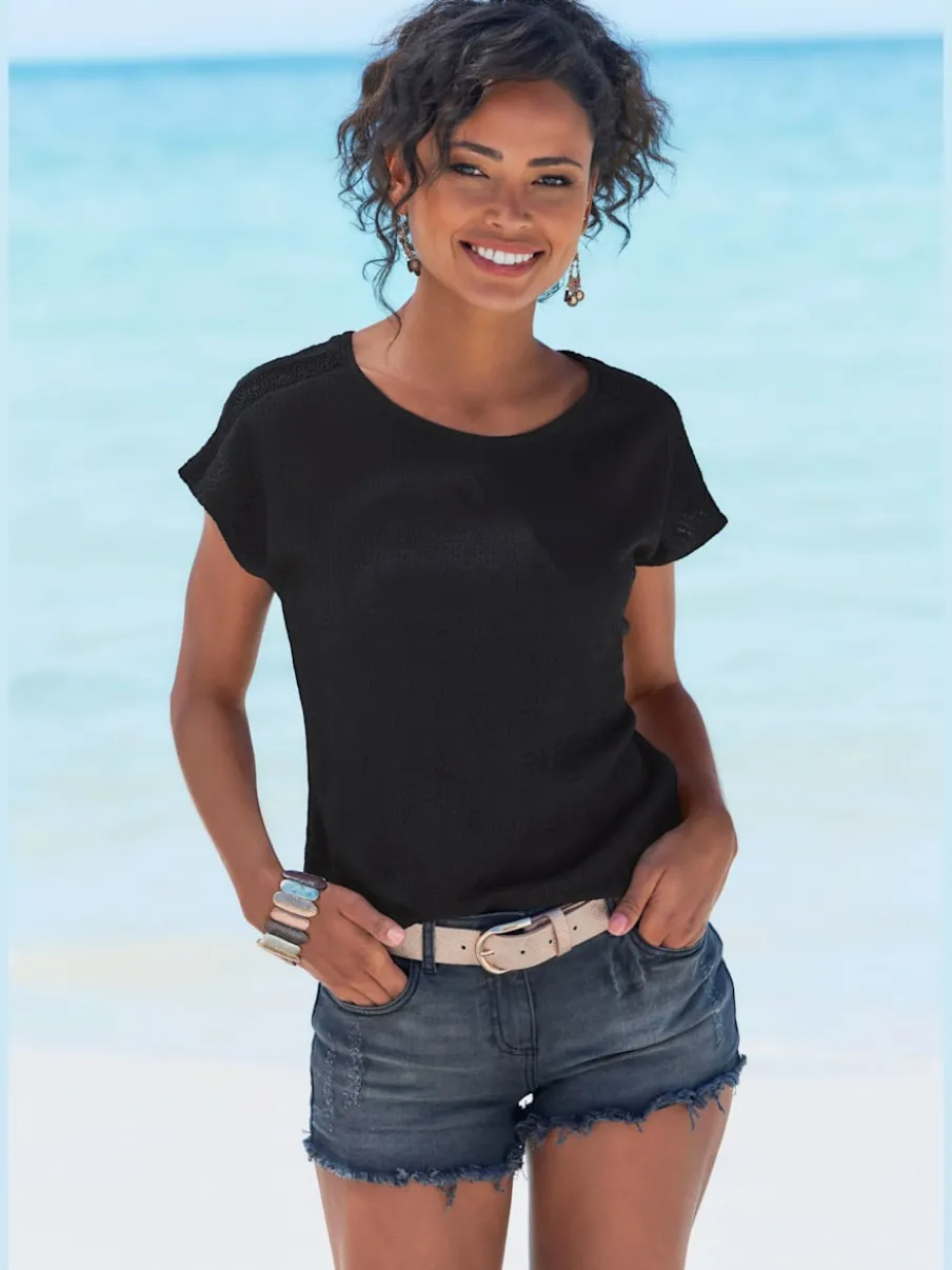T-shirt à manches courtes avec empiècement crochet aux épaules