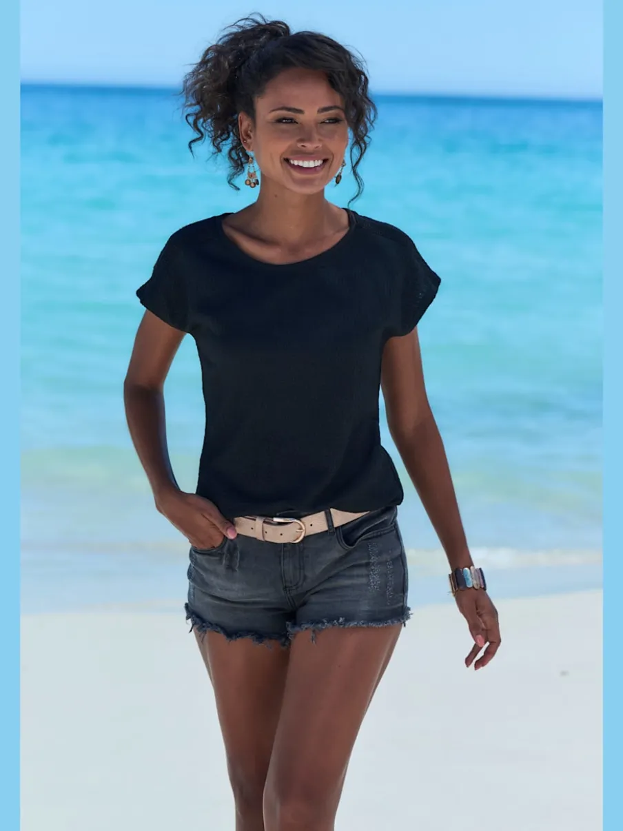 T-shirt à manches courtes avec empiècement crochet aux épaules