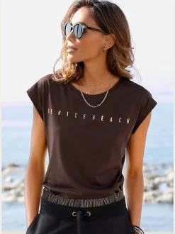 T-shirt à manches courtes avec encolure ronde et logo brillant