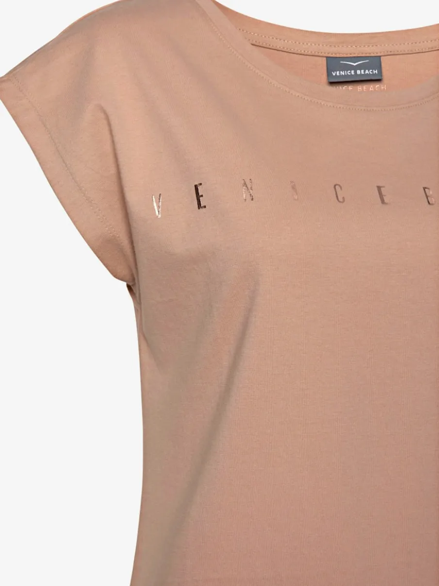 T-shirt à manches courtes avec encolure ronde et logo brillant