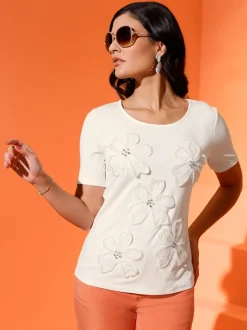 T-shirt à manches courtes avec fleurs et broderie décorative