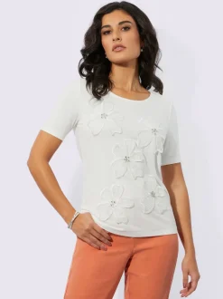 T-shirt à manches courtes avec fleurs et broderie décorative