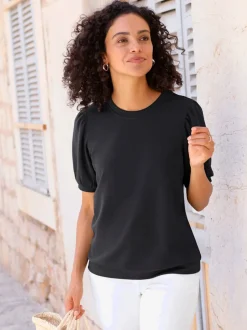 T-shirt à manches courtes avec fronces aux épaules en modal