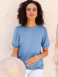 T-shirt à manches courtes avec fronces aux épaules en modal